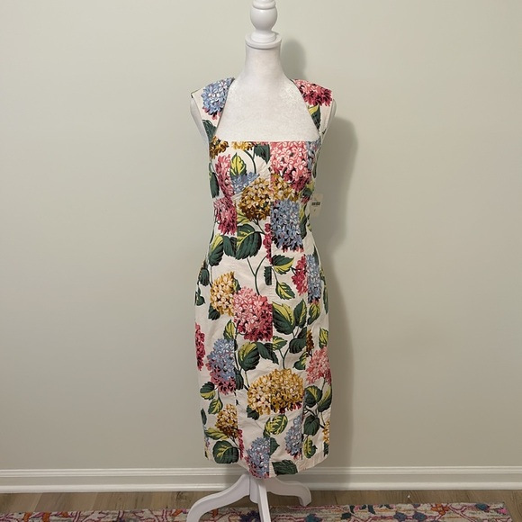 By Anthropologie Slim Square-Neck Sheath Midi Dress Floral Print NWT Size 2 - Picture 7 of 12